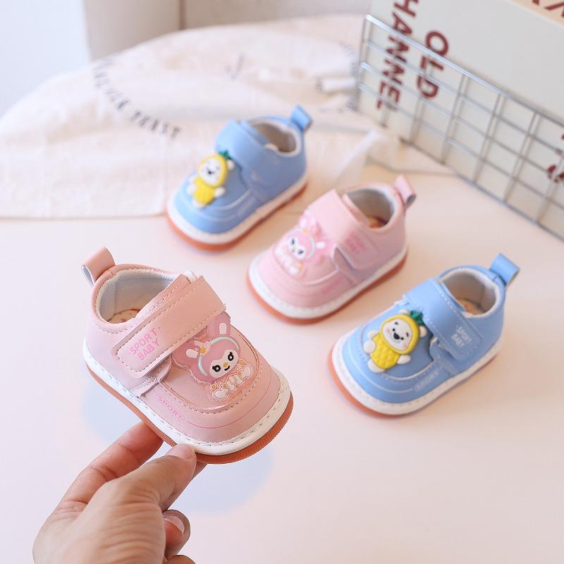 Spring/Autumn Toddler Shoes, Cartoon Leather Single Shoes for Boys and Girls, Walking Shoes 0-1-2 Years Old, Squeaky Shoes.