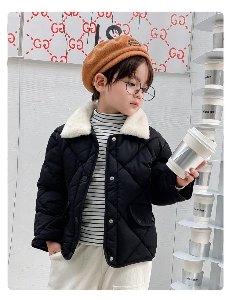 Unisex Kids' Fur Collar Cotton Padded Jacket - Warm Korean Style Outerwear for Toddlers