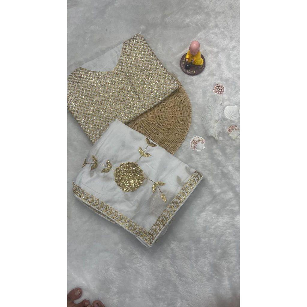 Premium  Georgette Fabrics with 3 Mm Sequence Embroidered Work and Golden Zari Thread Work