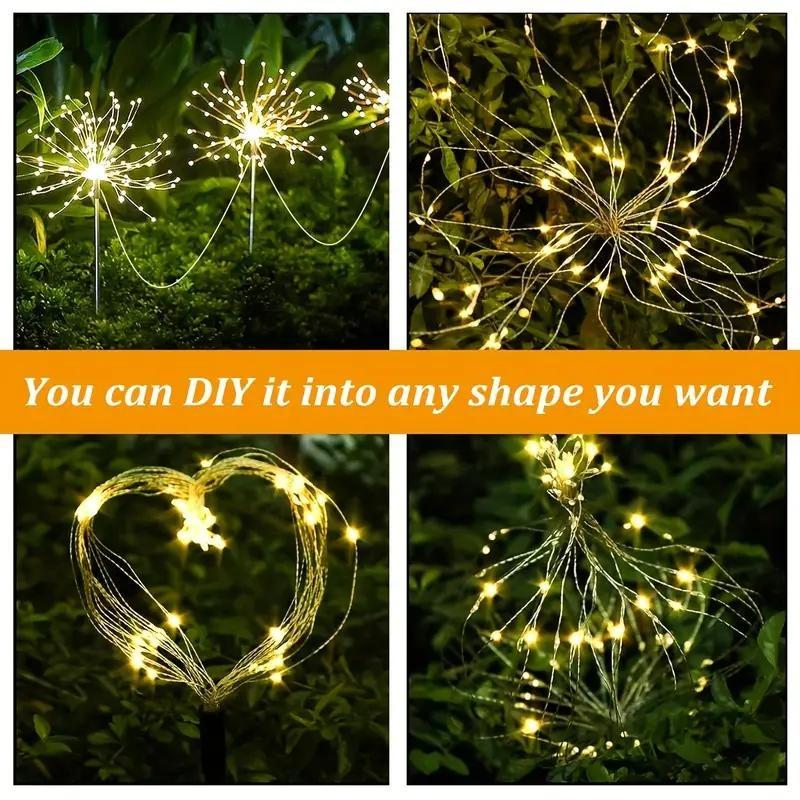 LED Solcelle Fyrverkerilamper Utendørs Vanntett Solcelle Hage Eventyrlys For Plen Gangsti Terrasse Gård Fest Juledekorasjon
