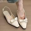 Bow Bead Women High Heels Sandals Pointed Toe Shoes Slippers Slingback 2025 Summer Sexy Pumps Trend Dress Chunky Sandalias Mujer