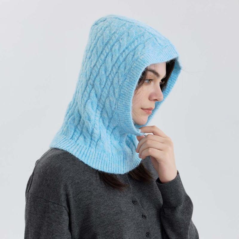 

Homemade% Wool Blended Twisted Knitted Wool Hat Women s Balaclava Warm Pullover Hat Cold Hat небесно-голубой