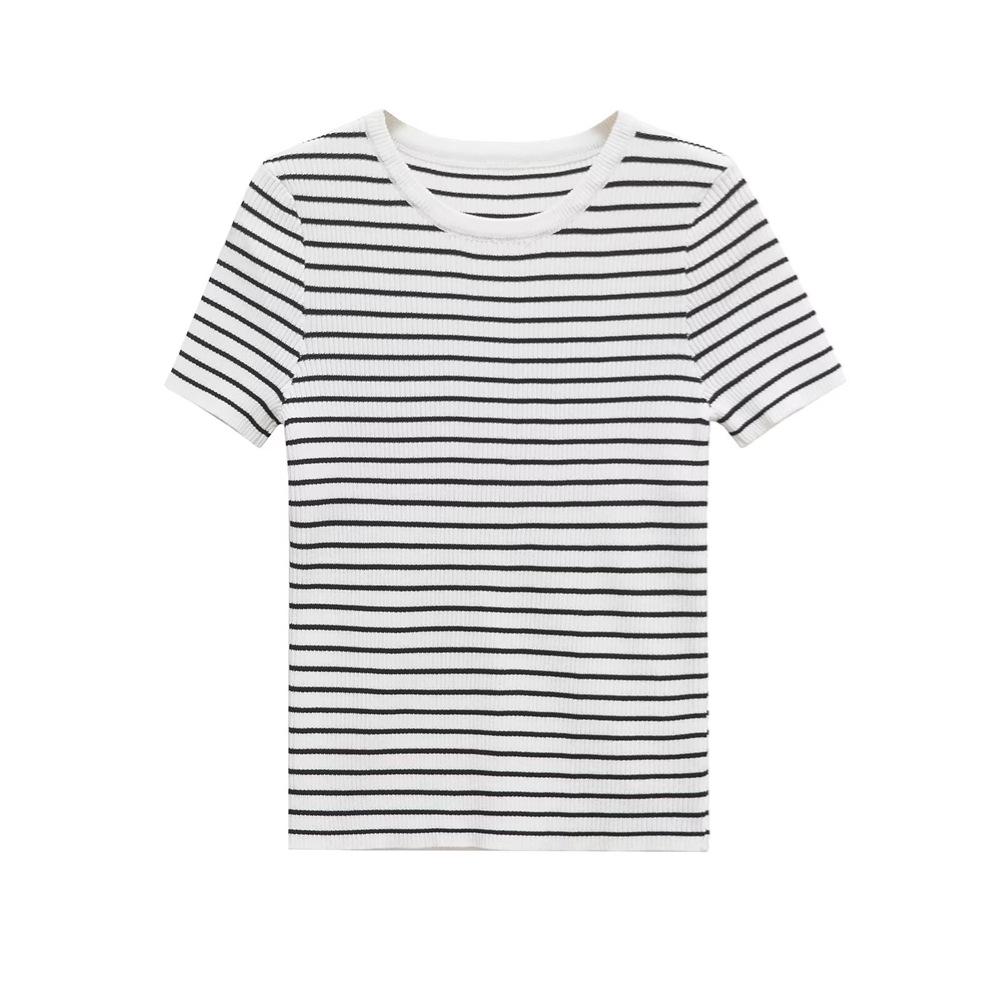 

2025 Spring Women s Slim-Fit Striped T-Shirt S белый