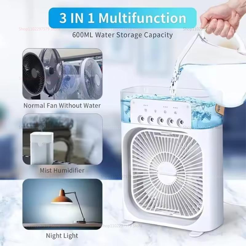 3 in 1 Portable Small Air Cooler Fan with Humidifier LED Night Light, Adjustable Temperature Home Office Air Conditioner Cooler