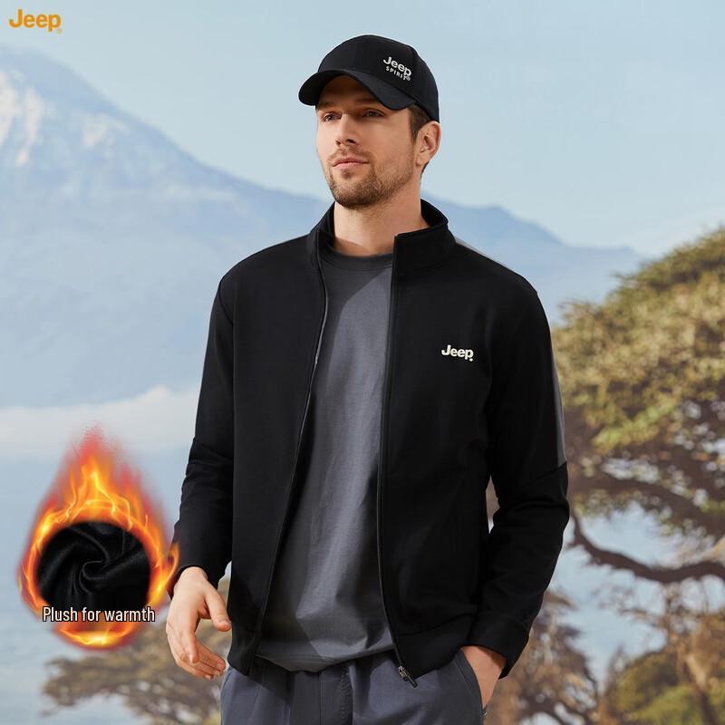 JEEP Men s Fleece-Lined Stand-Collar Cardigan Sweatshirt L