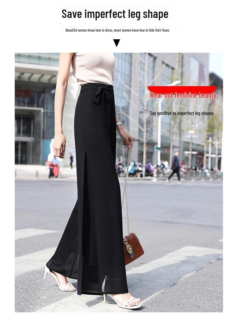 Women's High-Waist Chiffon Wide-Leg Summer Pants with Slit