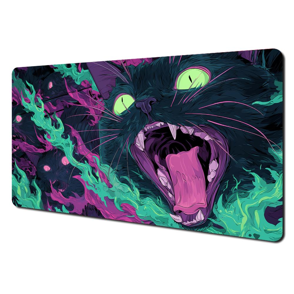 Magic The Gathering Neon Cat Playmat MTG Play Mat with Zones Stitched Edges mmmm Thick 800x300x2mm