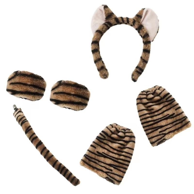 Deer/Elephant/Cheetah/Bear/Dog/Leopard Costume Set Ear Headbands Tail Bows Halloween Christmas Animal Cosplays Costume