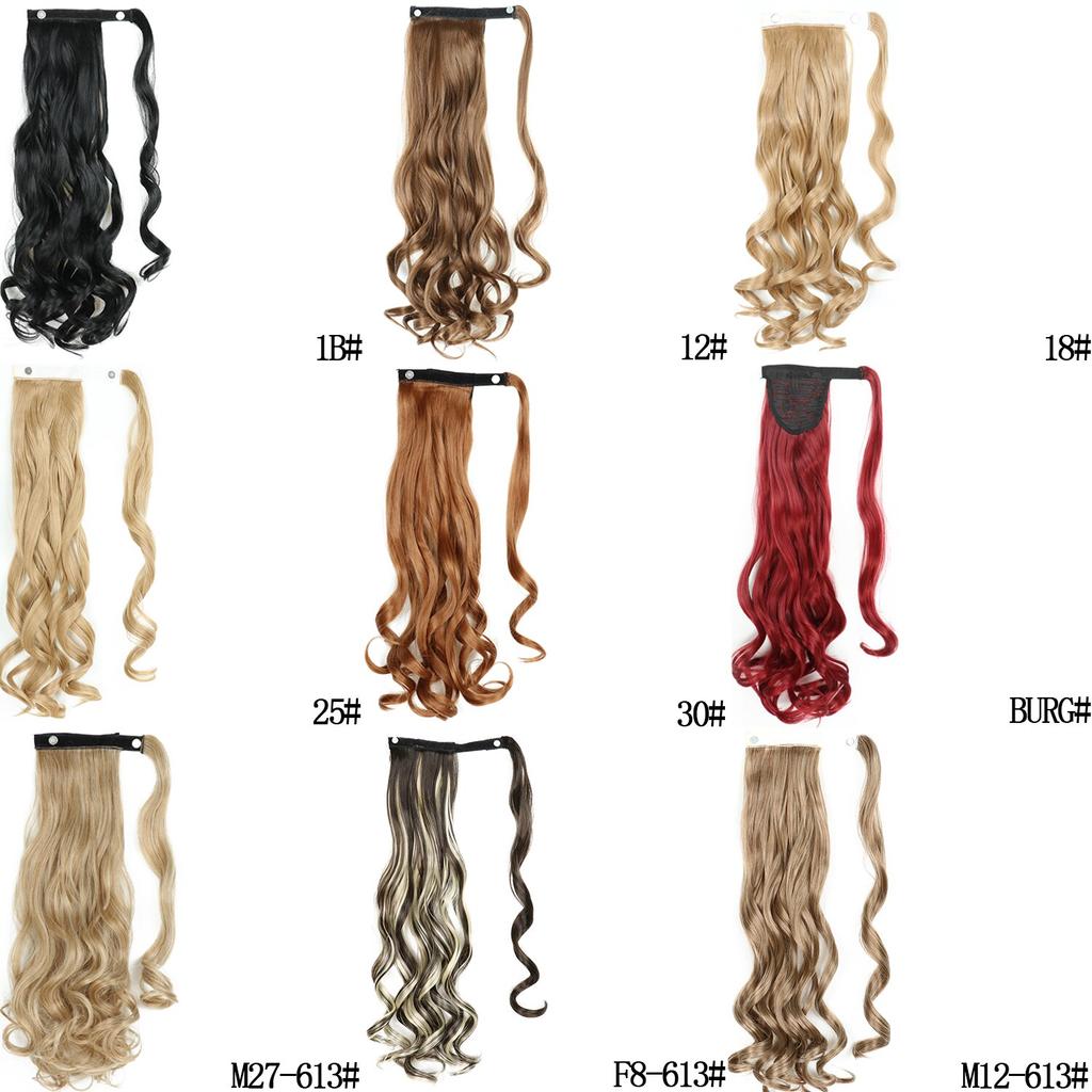 MISSQUEEN 22 Inch Long Wavy Wrap Around Clip In Ponytail Hair Extension Heat Resistant Synthetic Ponytail Fake Hair Black Brown Women