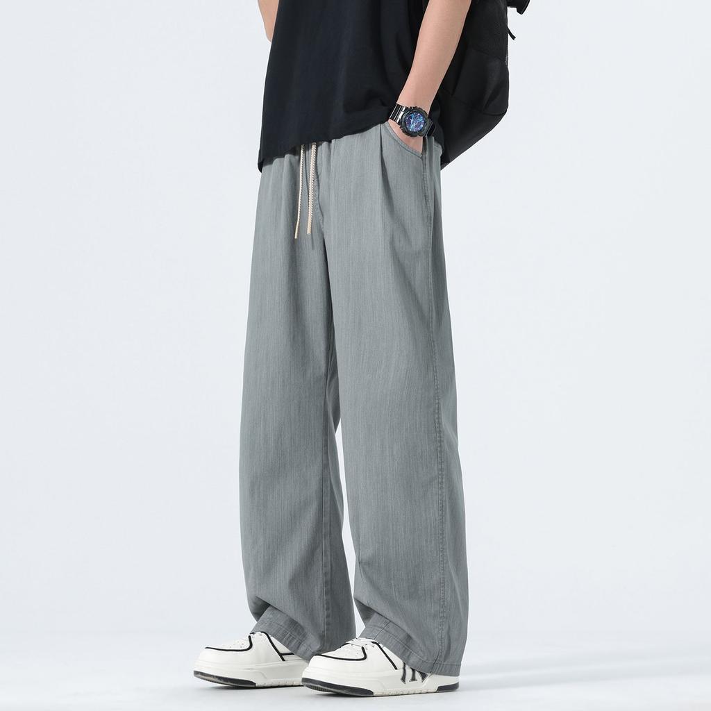American Solid Color Simple Trendy Brand Scimitar Casual Pants Men's Summer Thin Loose Wide Leg Drape Versatile Long Pants