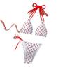 2024 Cherry Print Halter Tie-Back Backless Bikini Swimwear for Women