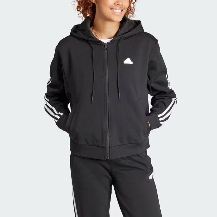 Adidas Future Icons 3-Stripes Full Zip Hoodie Women Outerwear Black IN9475