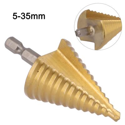 Spiralgenuteter Bohrer Stufenbohrer Werkzeug Sechskantschaft 23x13mm Schaft 35x72mm Gesamtgröße 5-35MM HSS Sechskantschaft Stickstoffbehandlung