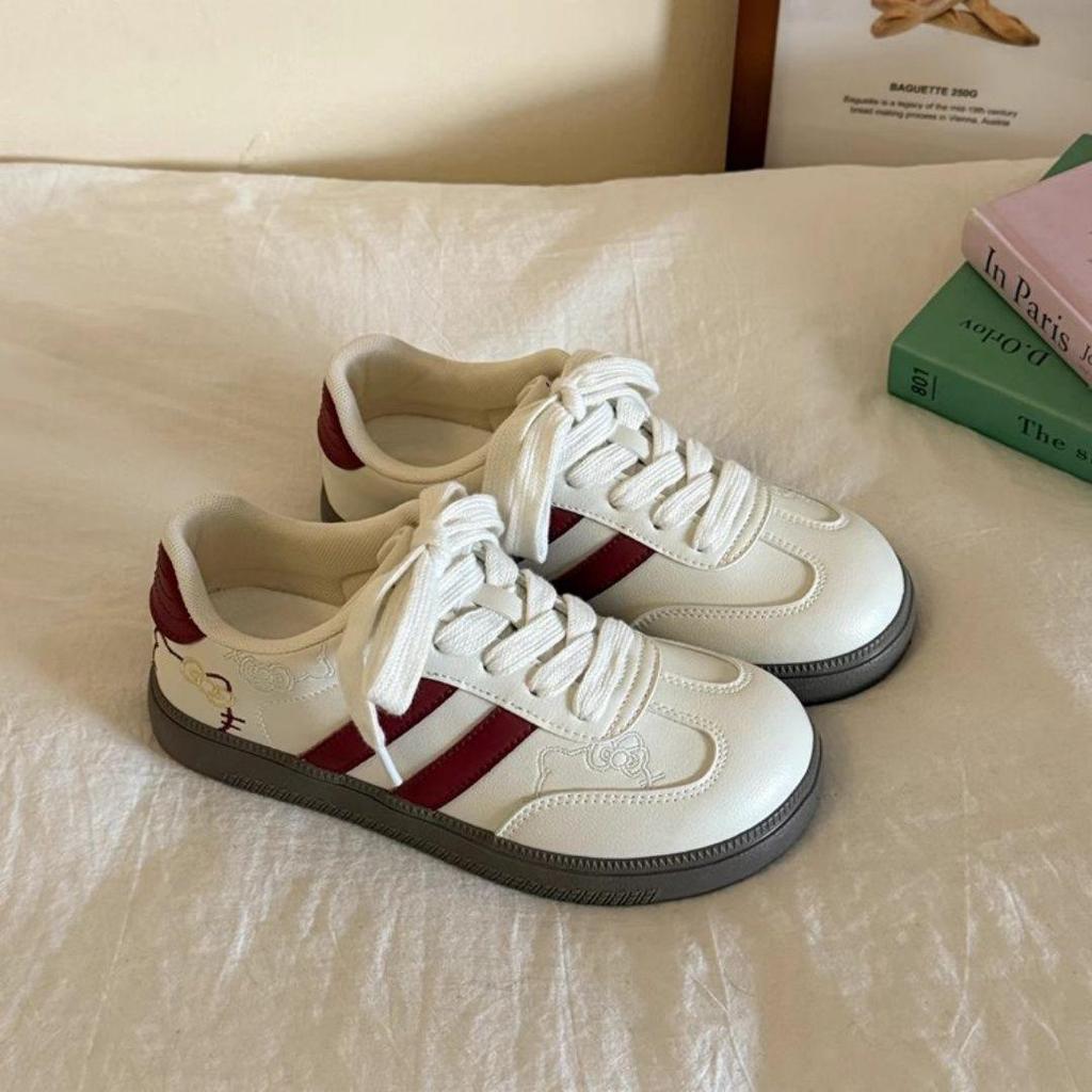 Women's Retro-Inspired White Campus Sneakers - Summer 2025 Fashion Kitten Design