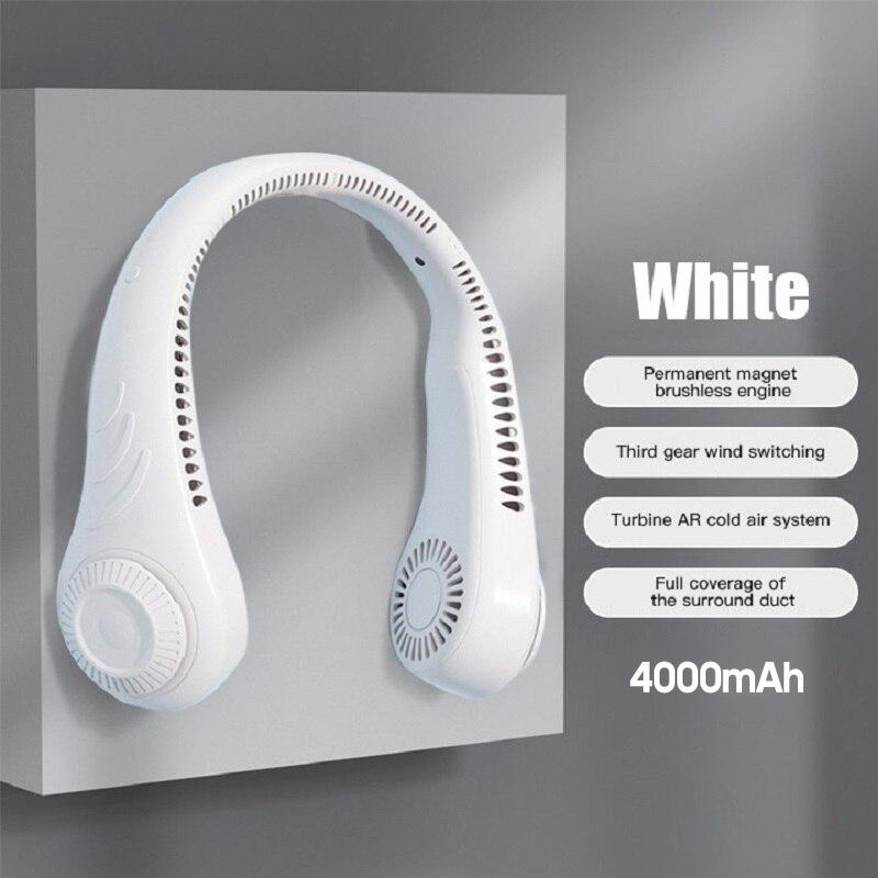 

Новый подвесной шейный вентилятор, портативный охлаждающий вентилятор USB, безлистный, 360-градусный шейный вентилятор, 78 выпускных отверстий для объемного воздуха, 4000 мАч, перезаряжаемый белый