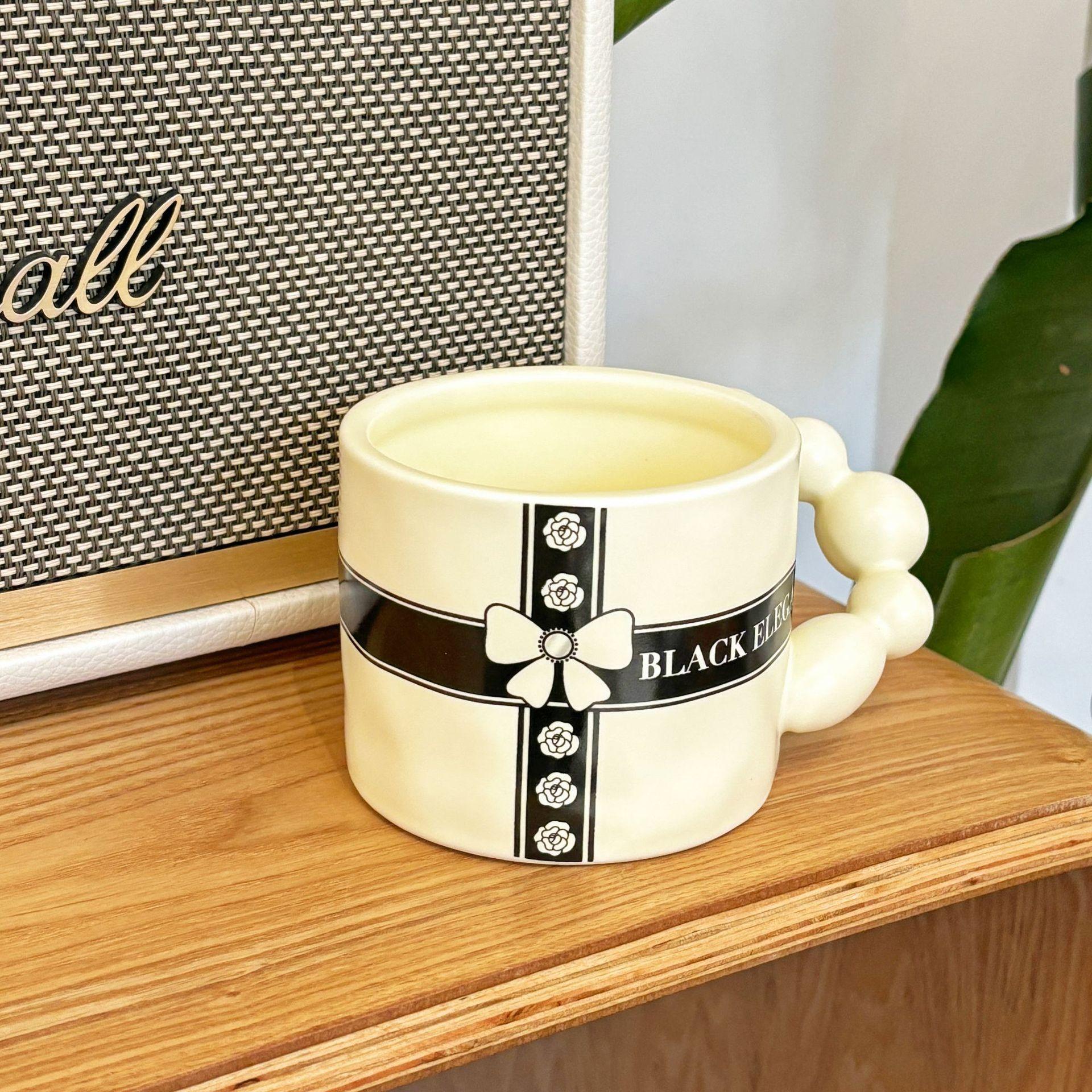 Niche Design High-End Small Fragrant Wind Camellia Ceramic Cup Bow Dessert Coffee Mug Souvenir 301-400ml