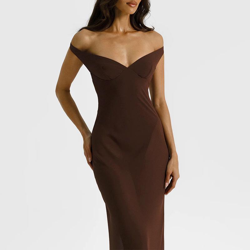European Style Women's One-Shoulder Patchwork Mesh Dress - Spring 2026 Arrival, Solid Color, Backless Design