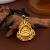 Ancient Method Inheritance Flame Buddha Head Small Fat Blessing Pendant Necklace, Guochao Imitation Vietnamese Sand Gold Enamel Ethnic Style Necklace