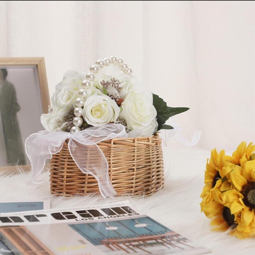 Cross-Border Wedding Flower and Candy Woven Basket with Pearls and Scattering Petals