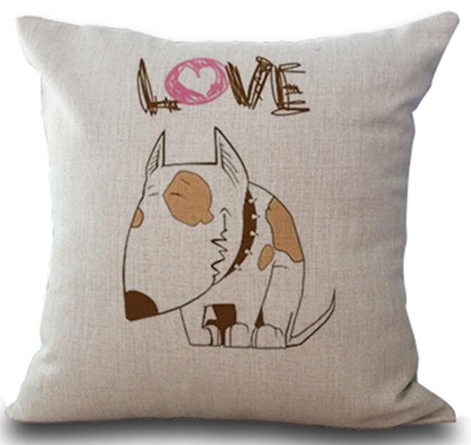 Bull Terrier Cushion Cover Funny Dog Printed Linen Pillows Cover Car Sofa Decorative Pillowcase Home Decoration Case Xcm
