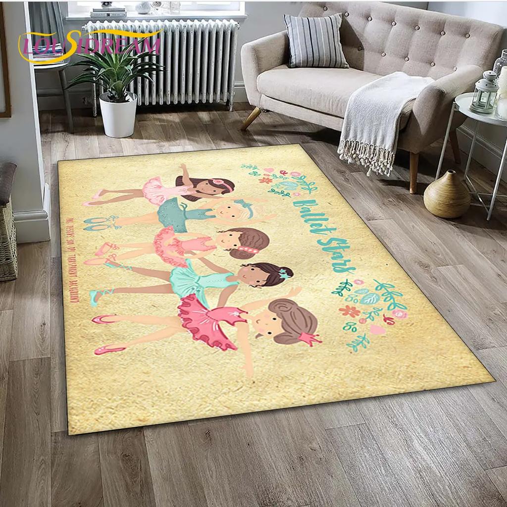 3D Cute Ballet Girl Ballerina Unicorn Cartoon Area Rug,Carpet for Home Living Room Bedroom Sofa Doormat Decor,Non-slip Floor Mat
