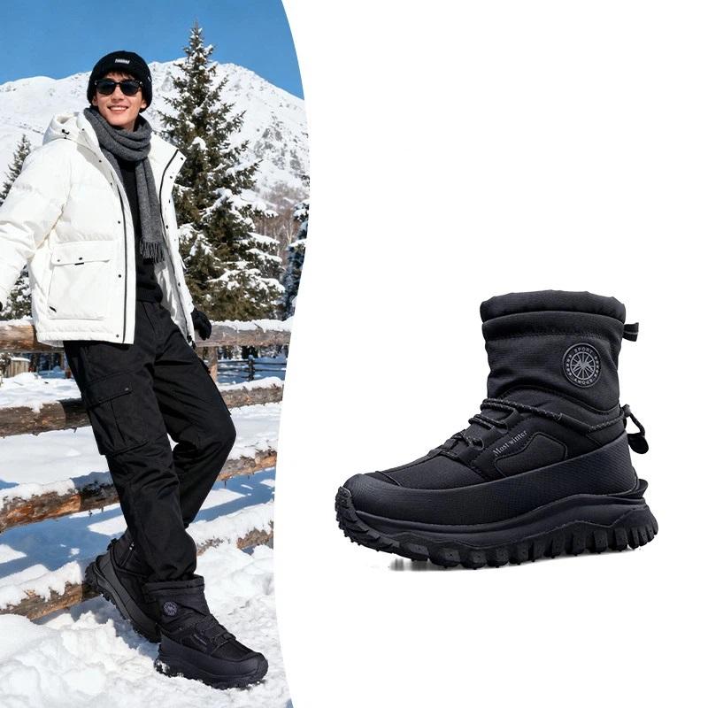Men s Snow Boots Thick Warm Waterproof Anti-slip Mid-calf Winter Boots Cushioned Cold-weather High-top Shoes 40
