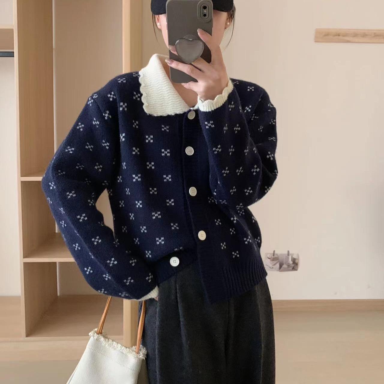 

YYFS женские модные повседневные осенне-зимние свитера-поло с длинными рукавами и воротником-стойкой Size: One Size тёмно-синий