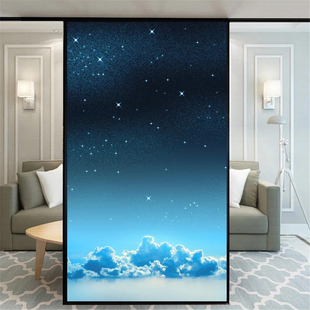 

Static Cling Privacy Windows Film Decorative Beautiful Starry Sky Stained Glass Window Stickers Frosted Window Tint (as the picture,40x60cm WxH)