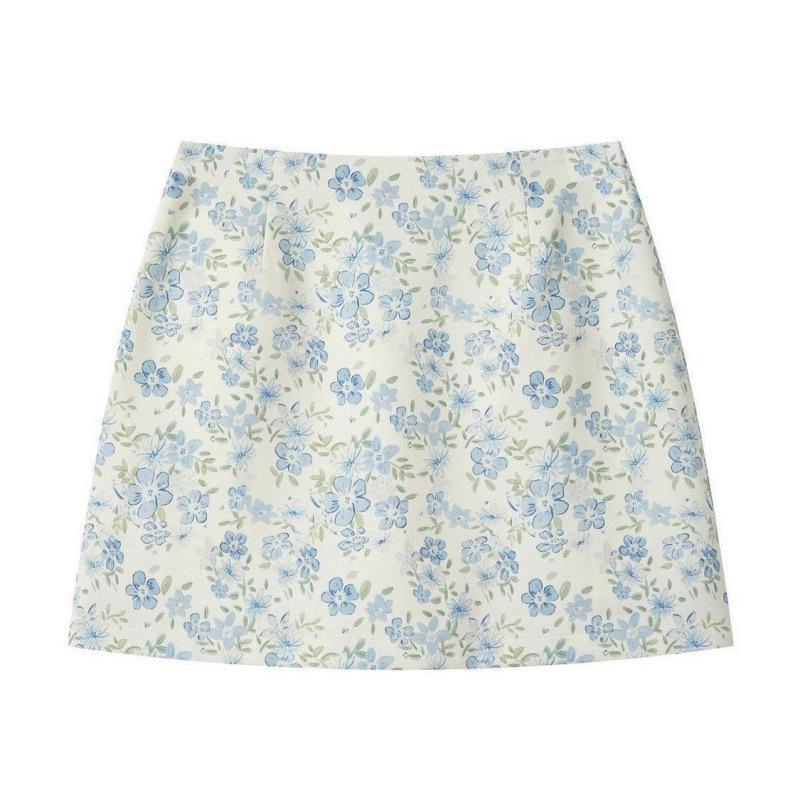 Summer 2026 Blue Floral High-Waisted A-Line Skirt XL (121-130 jin)