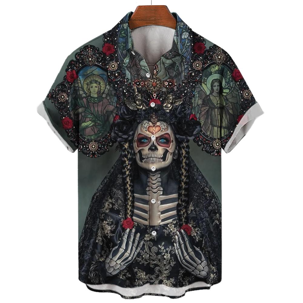 Camisas con Estampado de Anime Japonés Verano 2023 Nueva Camisa para Hombre Impresión 3D Estampado de Terror Ropa Hawaiana Diseño Personalizado Top para Hombre