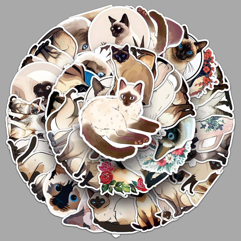 50 Cute Siamese Cat Stickers: Waterproof, Cartoon Pet Decorations for Cups and Journals