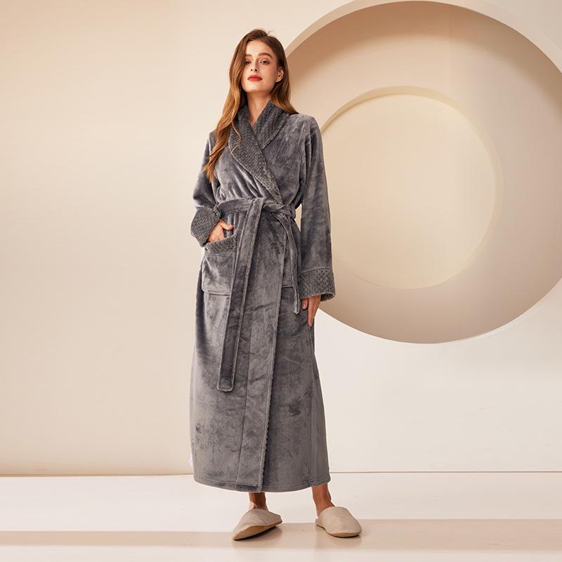 Patchwork Plus Size Losse Flanellen Koraalvlies Badjas voor Mannen & Vrouwen - Herfst Winter