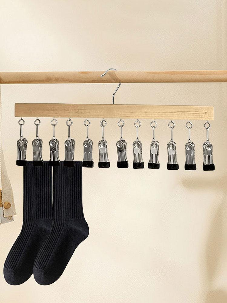 Wooden Boutique Hat Hanger with 12 Stainless Steel Clips Vintage Clothes Hangers Socks Organizing Hanger for Socks Pants Skirts