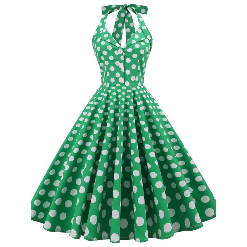 Elegant V-Collar Polka Dot Backless Slim Fit Dress Halterneck