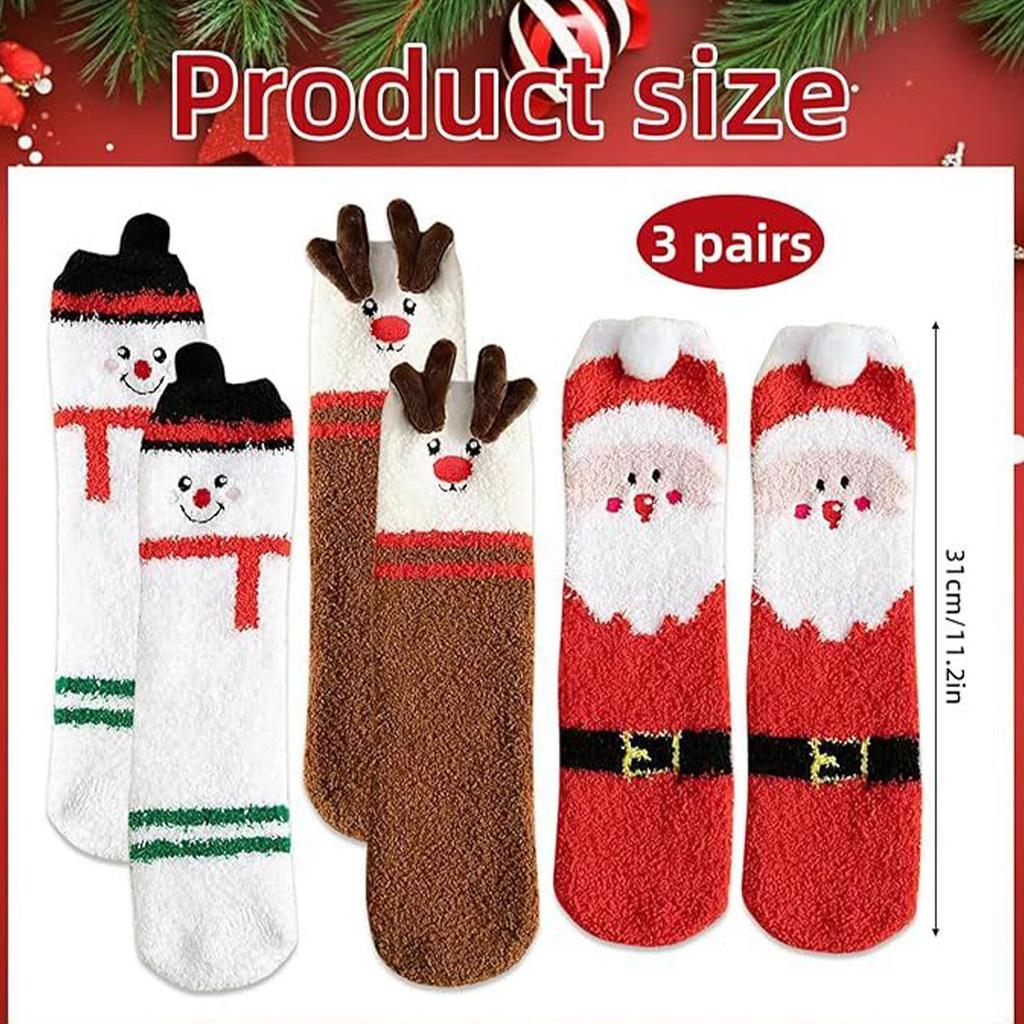3 Pairs Fuzzy Socks 3D Warm Thick Soft Slipper Socks Christmas Stockings for Women Men Teens Girls Boys Holiday Party Favors