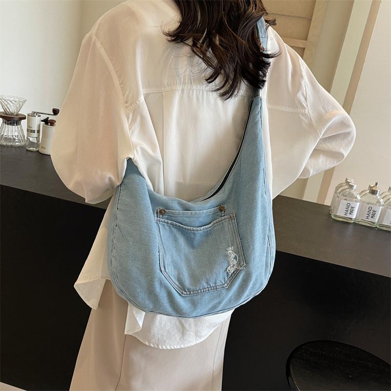 Torebka na ramię Denim Crossbody Bag Jednolity kolor Damska torba typu tote o dużej pojemności