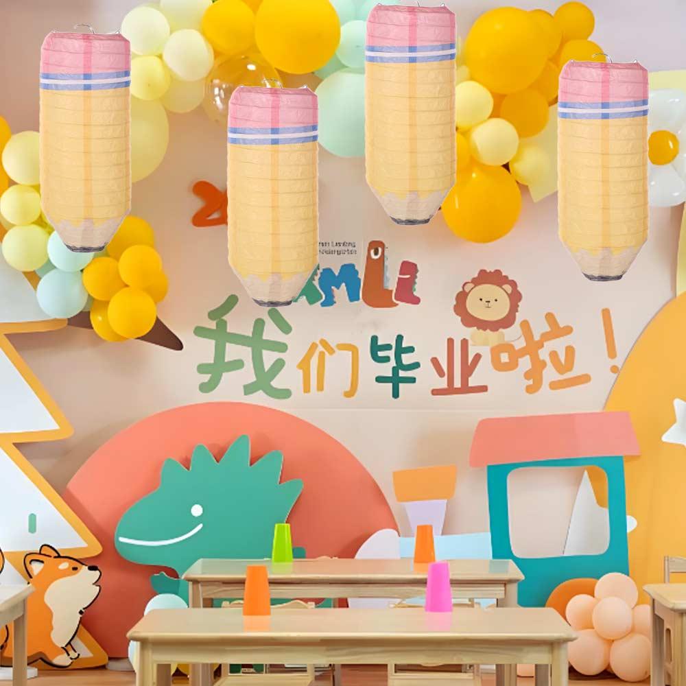 3pcs Portable Pencil Paper Lantern Back To School Season Hanging Lantern Home Decor