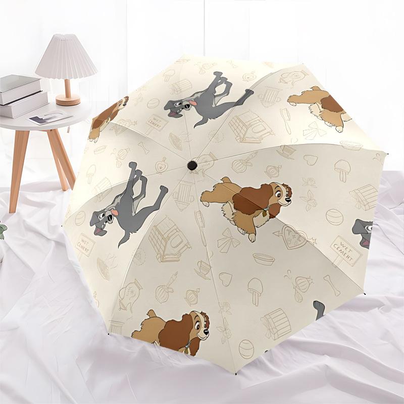 Lady und der Tramp Themen-Regenschirm mit automatischem Öffnen und Schließen, Helle Farbe, 8-Speichen, Tragbar, Geeignet für Männer und Frauen, Ein Pe