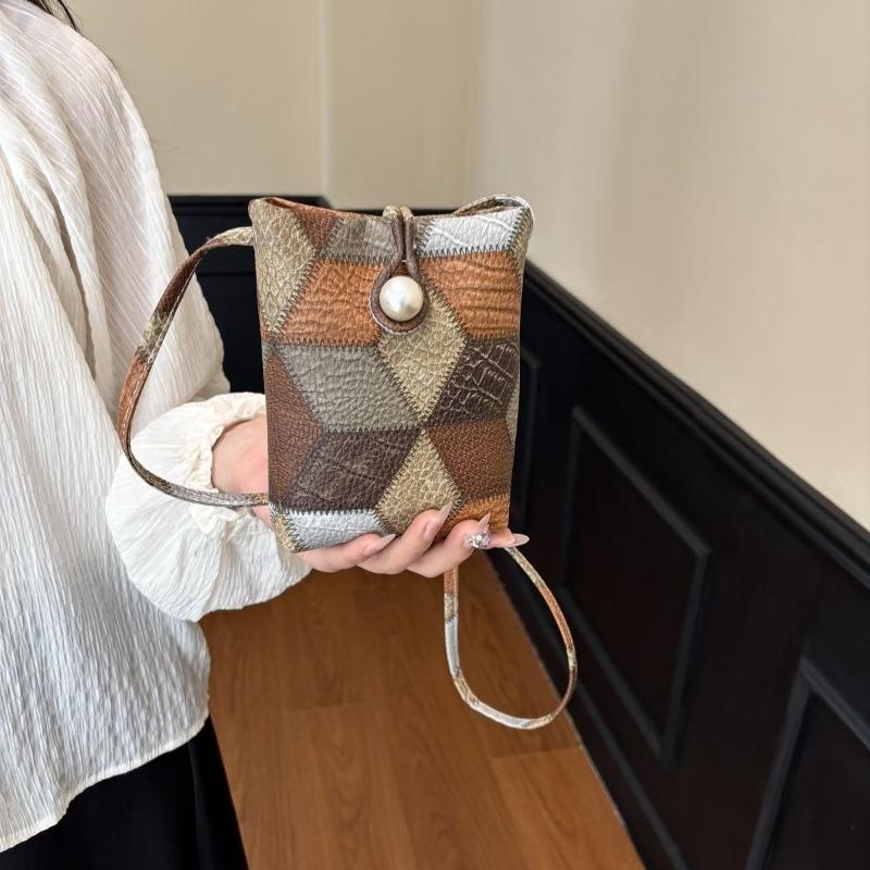 New thin fashion rhombus splicing small square bag plaid design soft leather material girl style crossbody A