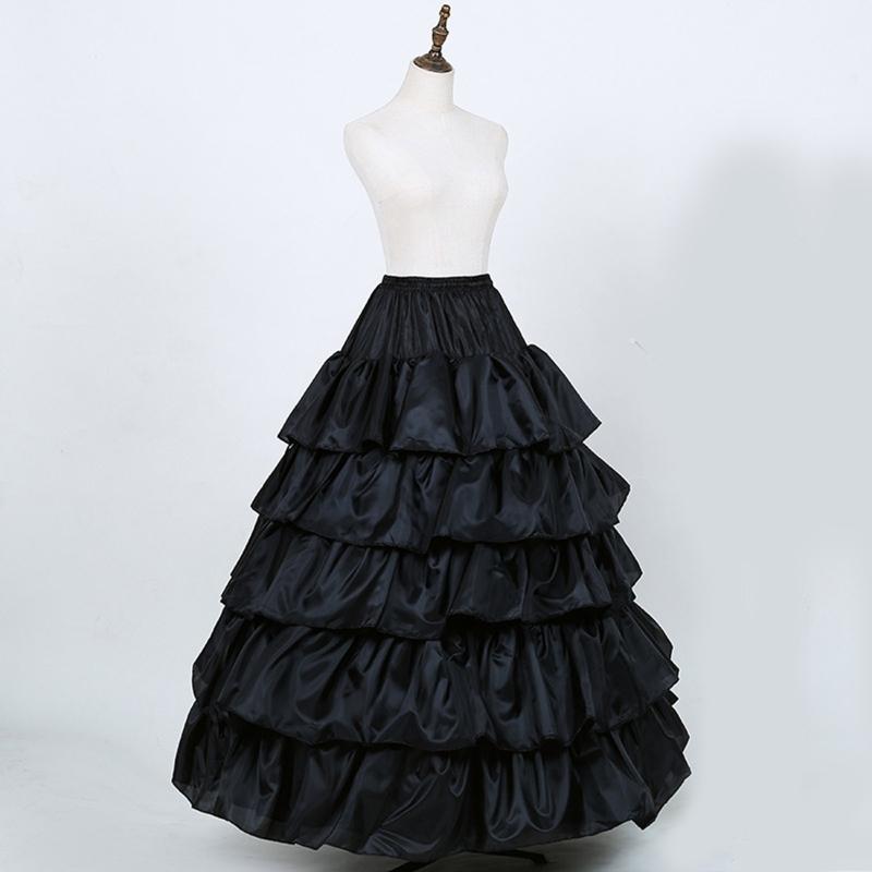 Women Crinoline Petticoat Black Ruffles Hoop Skirt Floor Length Ball Gown Slip Girls Underskirt for Wedding Bridal Dress