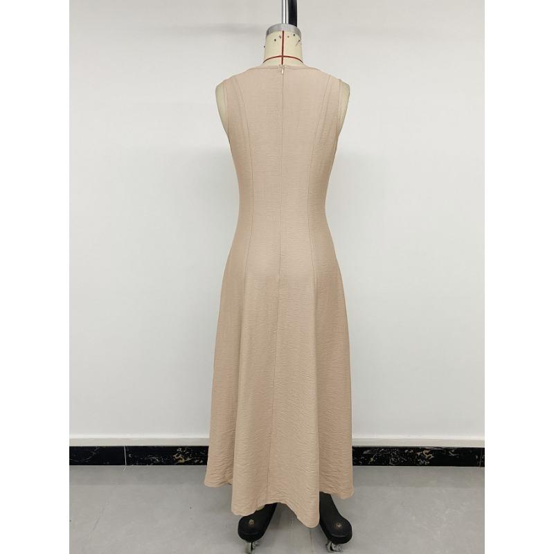 Women Solid Color Sleeveless High Waist A Line Long Commute Dress