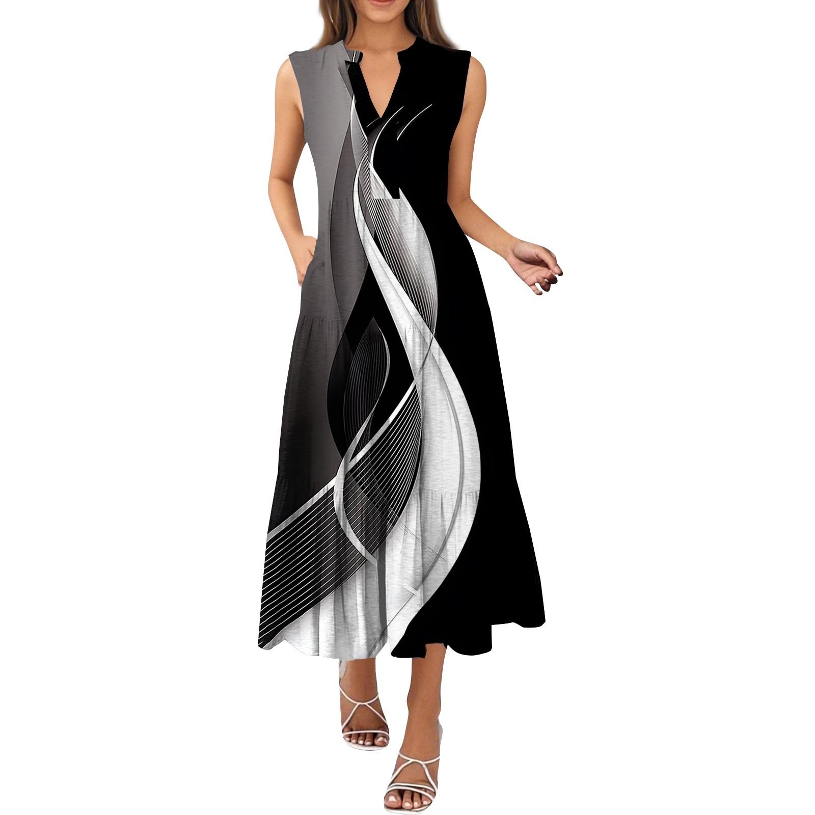 

Женские модные летние платья без рукавов с V-образным вырезом и плиссировкой в стиле пэчворк XXXL чёрный