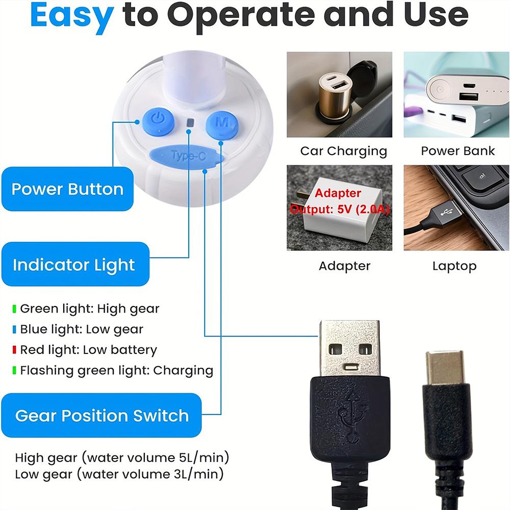 Upgraded Portable Camping Shower Pump Rechargeable 4000mAh Digital Display Electric Shower Beach Dormitory with Hose And Hook