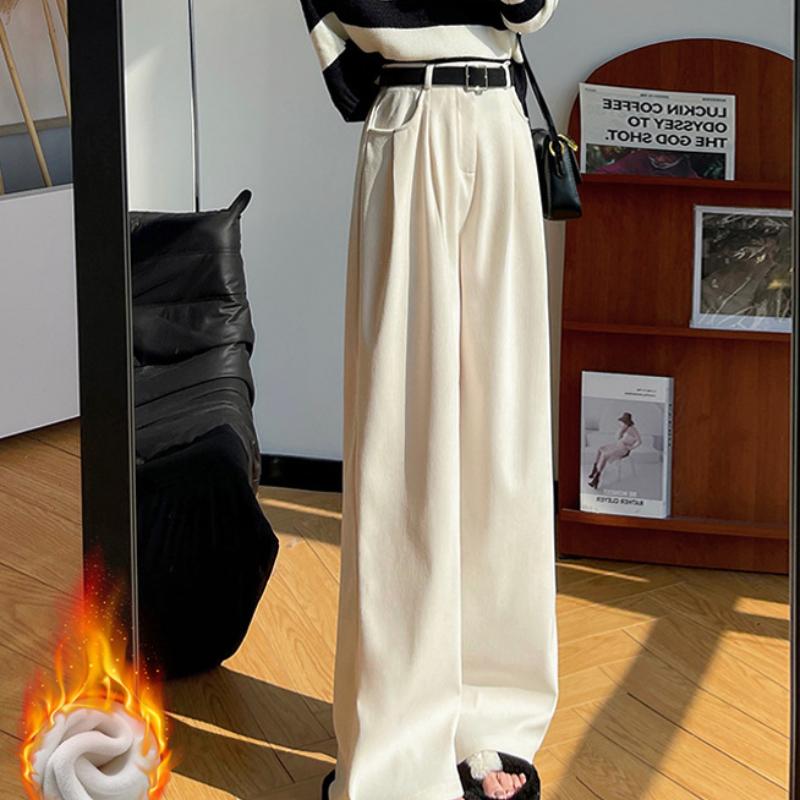 Corduroy Suit Pants for Women In Spring and Autumn New High-waisted Slimming Draped Straight-leg Pants Casual High-end Narrow Wide-leg Pants