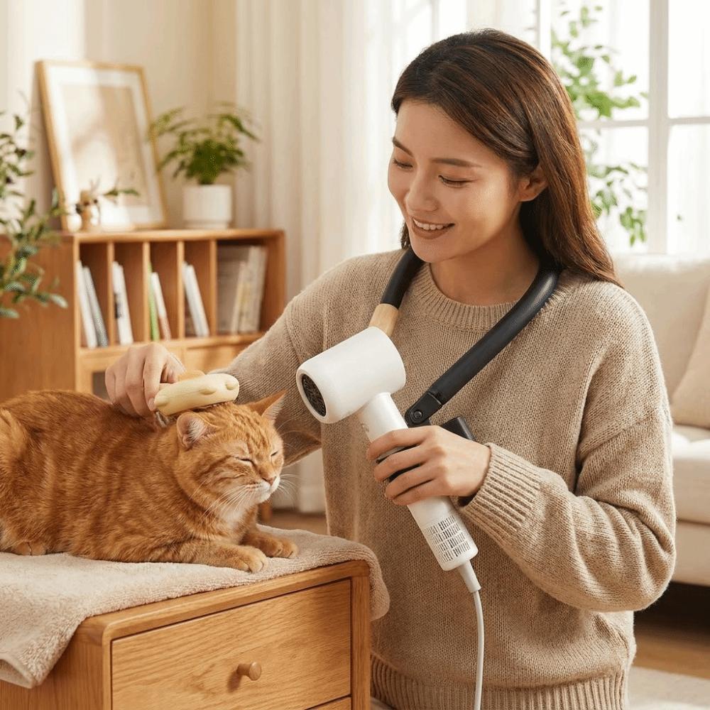 Adjustable Pet Grooming Hair Dryer Universal Hands-Free Neck Hanging Bracket Portable Dog Hair Dryer Holder Dog Bathing Cleaning