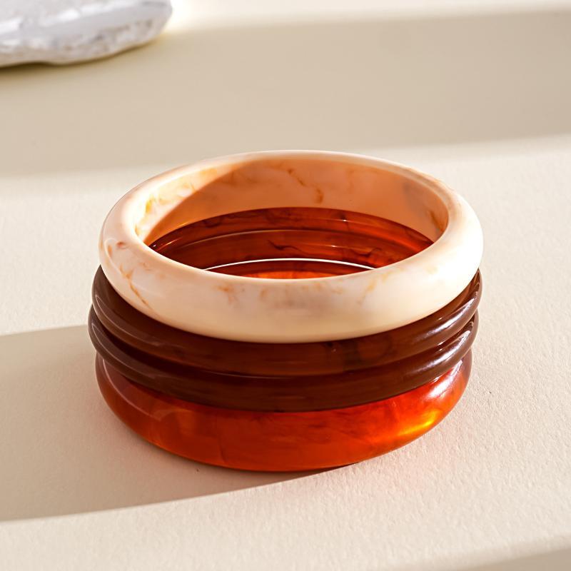 Y2K Boho Vintage Resin Bangle Women Wide Round Bracelet Dopamine Color Statement Wrist Jewelry For Daily Party Wear Accessories