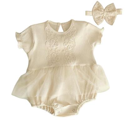 Baby Tulle Short Floral Monthly Shrine 1 Year 2 Year 2 Piece Coverall [VNGOLERRY] Romper, Dress, Sleeve, Lace, Print, Hairband, Dress, Girls, Newborn,