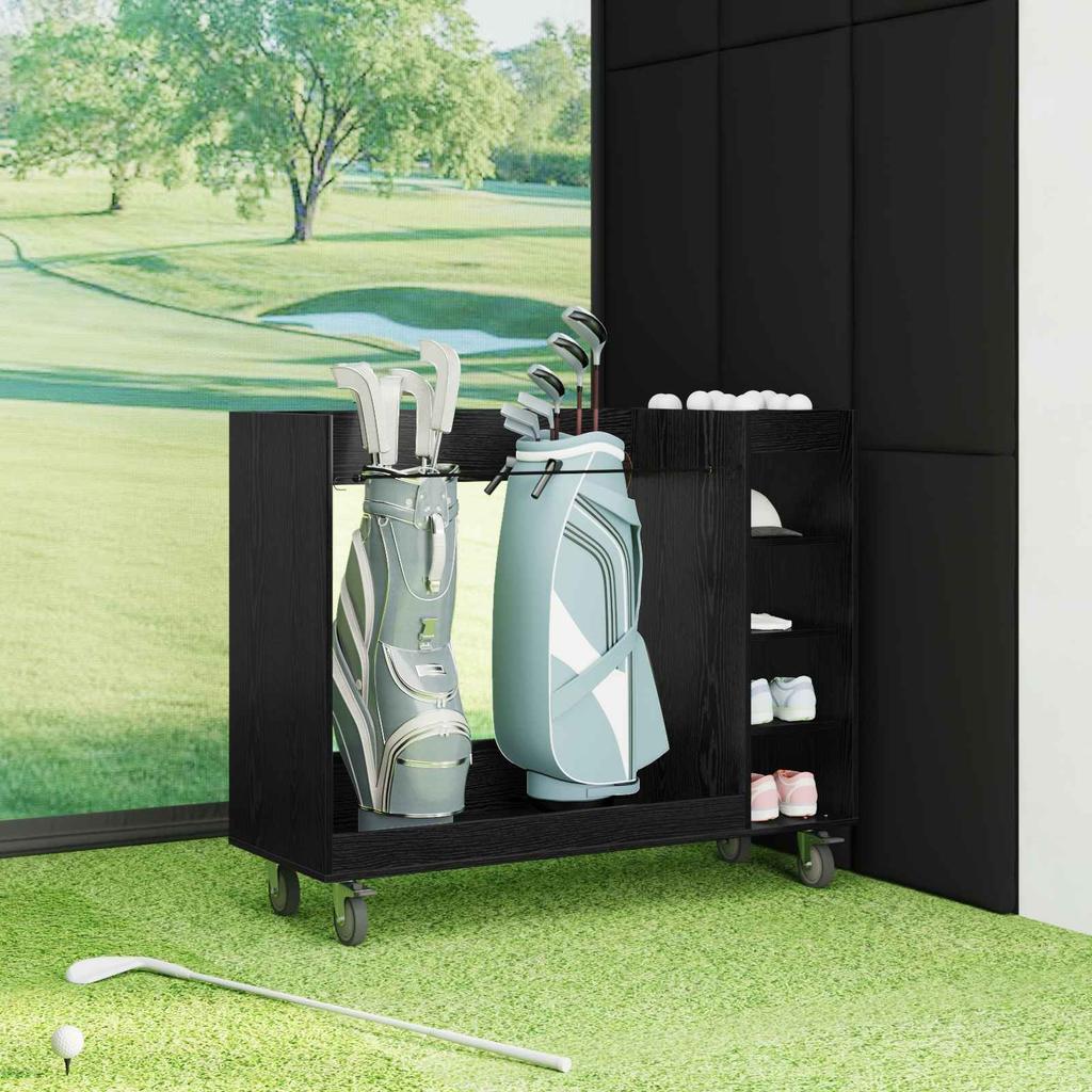 Golf Cabinet with Wheels Universal Black Oak Effect 120 x 45 x 98 cm