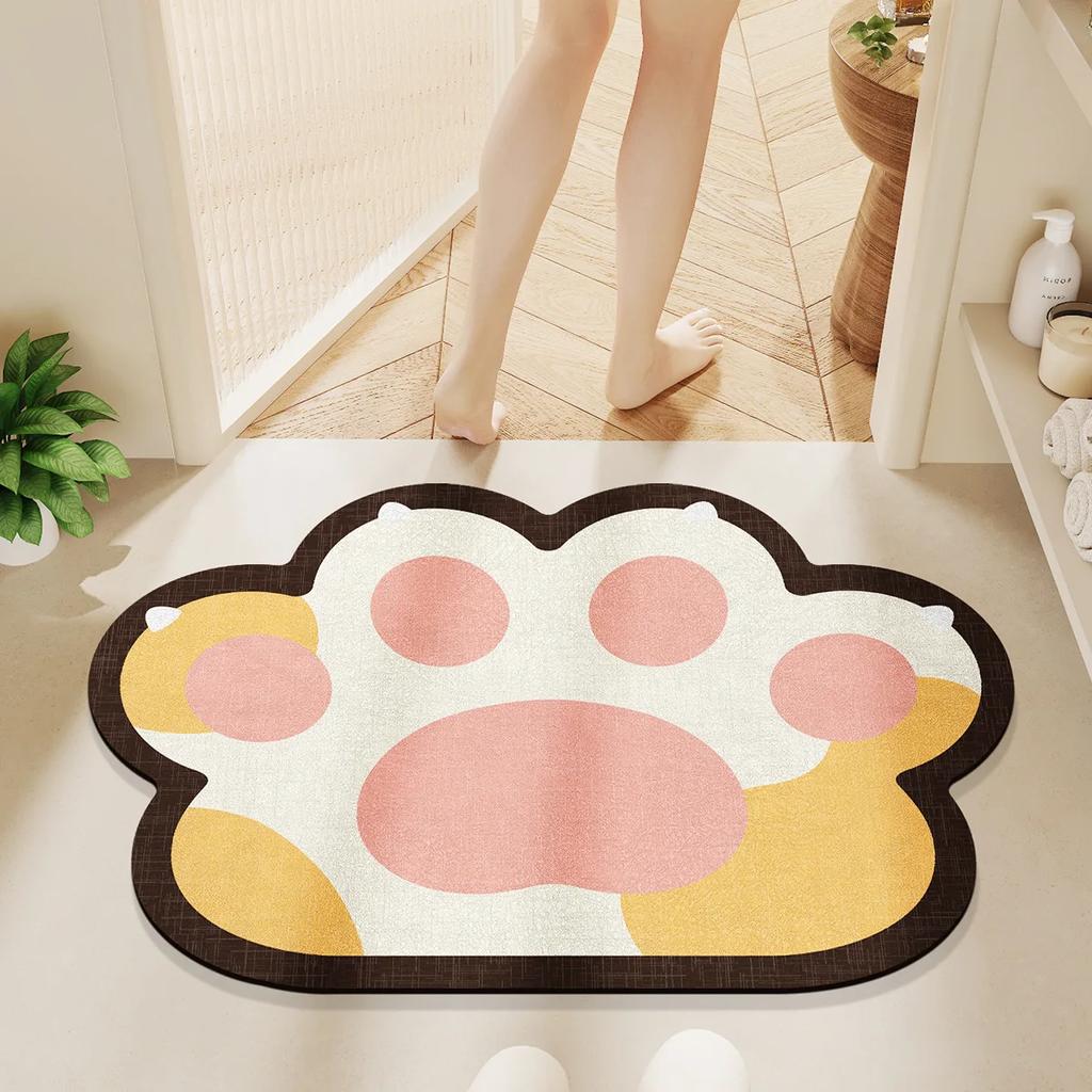 Cartoon Cat Paw Shaped Bath Mat Bathroom Absorbent Quick-drying Tech Velvet Nappa Leather Foot Mats Shower Room Doormat