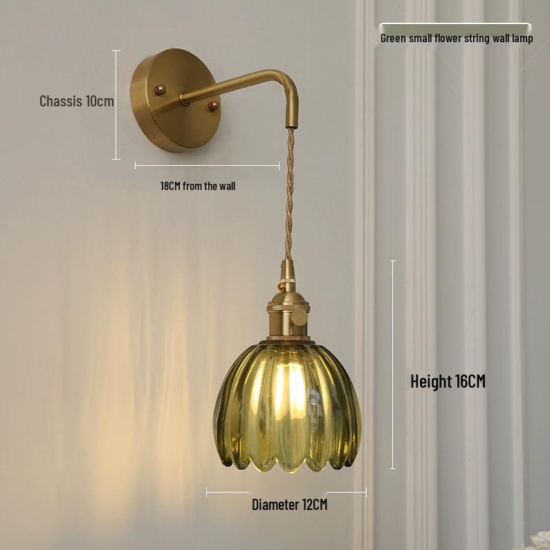 Retro Japanese Copper Amber Glass Wall Lamp - Modern for Bedroom or Entryway.